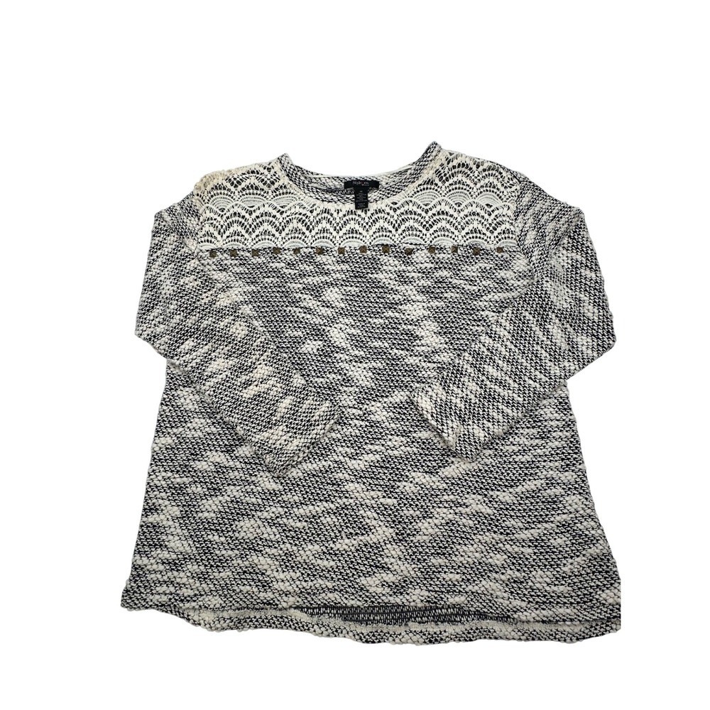 Style & Co Woman Black White Textured Knit Lace Studded Sweater Top 1X